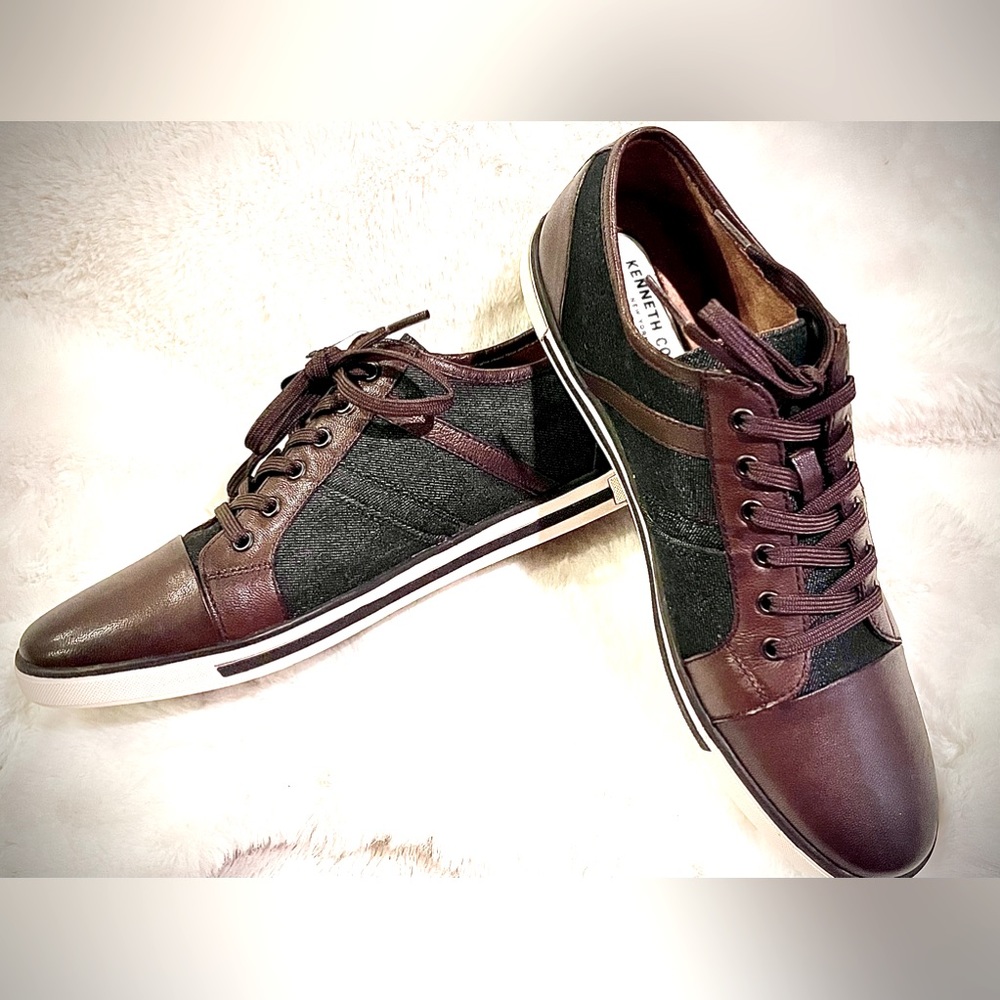 Kenneth Cole Initial Step Leather Sneakers, brown leather and grey fabric